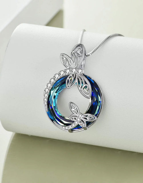 Load image into Gallery viewer, Christmas Gifts Sterling Silver Dragonfly Pendant Necklace with Purple Crystal Jewelry Christmas Gifts for Women
