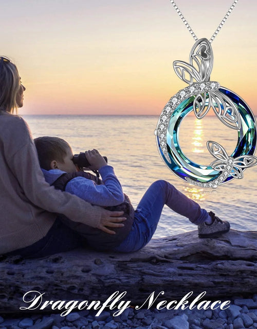 Load image into Gallery viewer, Christmas Gifts Sterling Silver Dragonfly Pendant Necklace with Purple Crystal Jewelry Christmas Gifts for Women
