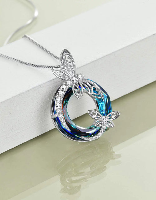 Load image into Gallery viewer, Christmas Gifts Sterling Silver Dragonfly Pendant Necklace with Purple Crystal Jewelry Christmas Gifts for Women
